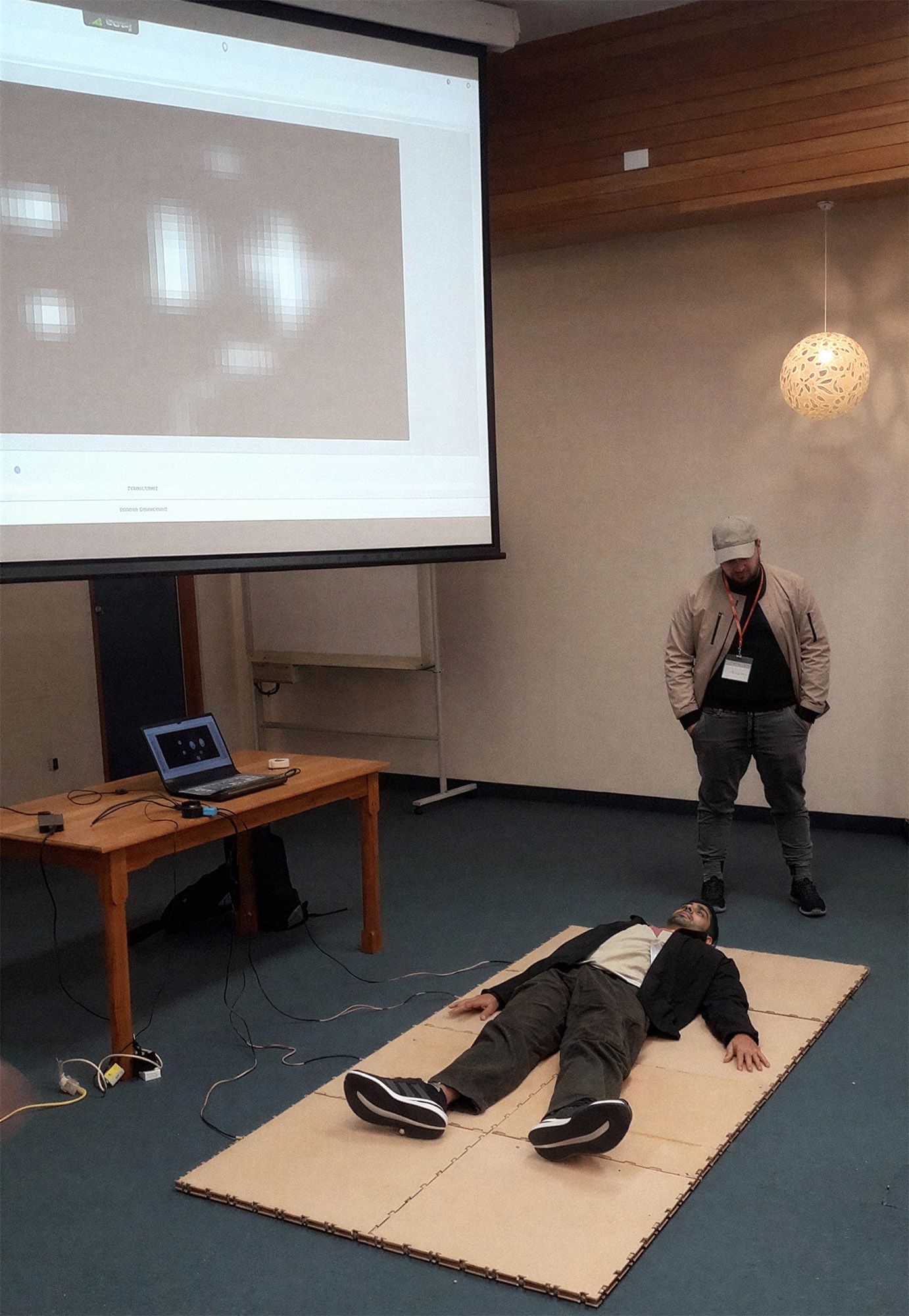 Researchers from the University of Auckland demonstrating the use of smart floors